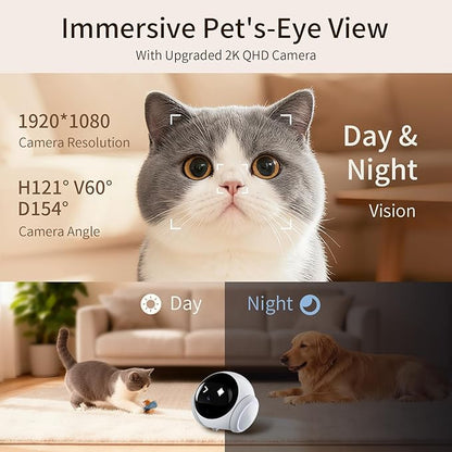 Pet Camera Robot Companion Monitor – Movable Home Security Cam with 1080P Video, 2.4GHz WiFi, Motion Tracking, Laser Toy, Two-Way Talk – App Control for Dogs & Cats