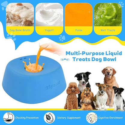 Yipetor Slow Feeder Dog Bowls for Liquid Treat, Anti-Slip【Entertained Ball-in】 Bone Broth Dog Lick Bowl, 3/4 Cup Yogurt Pup Lick Toy for Large Medium Small Breeds Dietary Supplement/Post-op Nutrition