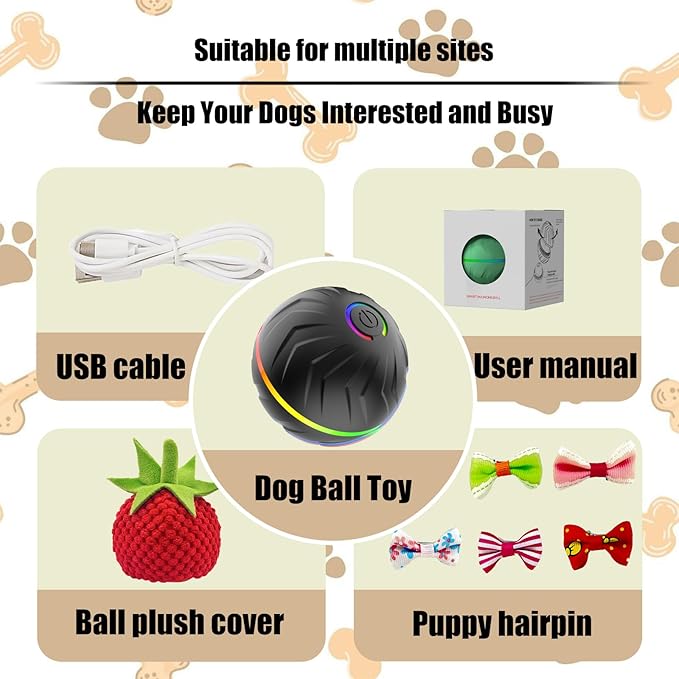 Valentines Day Gifts Interactive Dog Toys Dogs Ball,Moving Dog Toy with Touch Activated,Anti Boredom Dog Toys for Small Medium Dogs,Tough Motion Activated Automatic Vibrating Dog Ball
