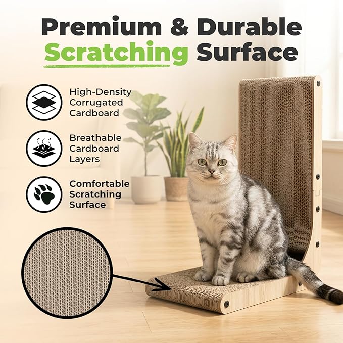 Best Pet Supplies Catify Cat Scratcher, Fun Interactive Scratchers, Posts, Poles, Claw Safe, Furniture Saver Indoor Play Support Natural Cat Behaviors Heavy Duty - L-Shape Scratcher, 15.2 x 9.45