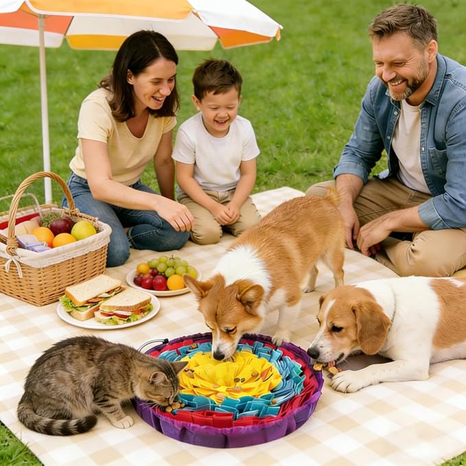 Snuffle Mat for Dogs 19"x19", Adjustable Dog Slow Feeder Bowl, Interactive Dog Enrichment Puzzle Toys, Foraging Sniff Treat Mat Mental Stimulation for Puppy Small Medium Large Breed Dogs Cats