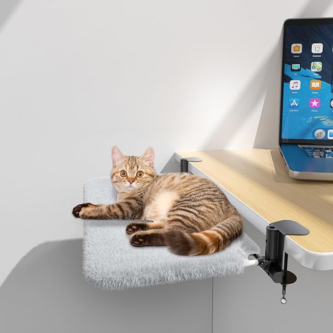 Cat Desk Bed - Sturdy Mounted Cat Hammock with Clamps,Max Load 49 LBS,Double-Sided Bed Cloth Design,Removable Washable,for Modern Furniture for Home Office