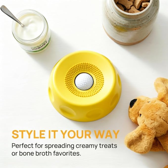 Silicone Lick Bowl for Dogs with Suction Cup, Anti-Slip Slow Feeder, Upgraded Chew-Resistant Ball & Anti-Disassembly Design, 250ml Capacity, Dishwasher Safe, for Small Medium Large Pets(Yellow)