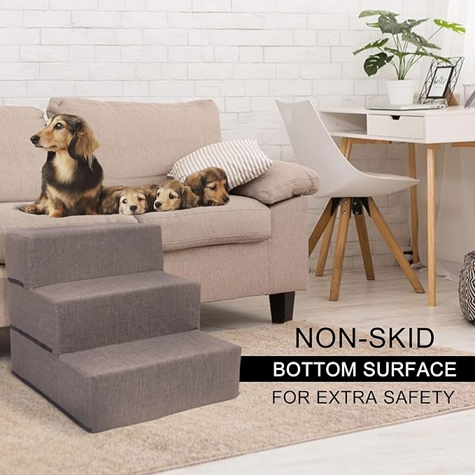 4-Tier Pet Foam Stairs for Tall Beds and Couches, for Small to Medium Pets, Gray