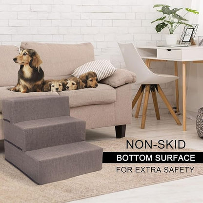 4-Tier Pet Foam Stairs for Tall Beds and Couches, for Small to Medium Pets, Gray