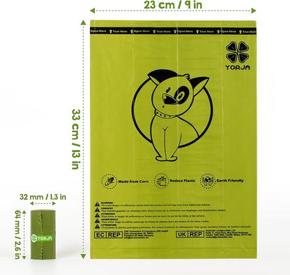 YORJA Dog Poop Bags Rolls, 720 Pet Waste Bags, 100% Leak Proof Extra Thick and Strong Corn Starch Blend