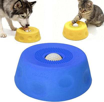 Slow Feeder Dog Bowls for Liquid with Rolling Ball, Interactive Lick Bowl Anti-Slip Lick Toy for for Wet Food, Water, Treats & Breeds Dietary Supplement for Dogs Cats (Yellow)
