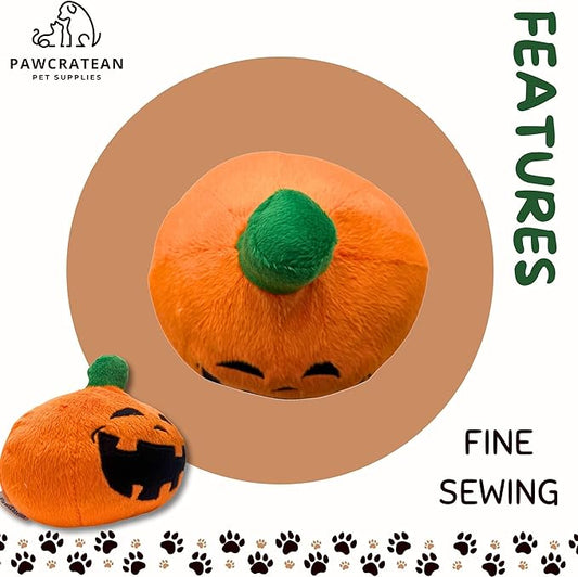 7" Squeaky Plush Toy for Puppies Small Dogs Self Etertainment Washable Soft Made [PET ONLY] (Halloween Pumpkin)