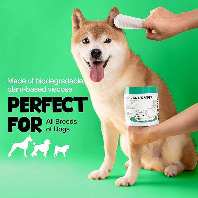 Dog Ear Cleaner Wipes 100 Counts - Vet-Recommended Pet Ear Wipes to Remove Wax, Dirt, Relieve Ear Itching & Inflammation for Dogs & Cats