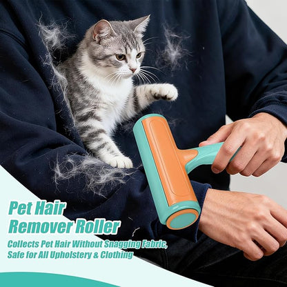Roller Pet Hair Remover – Reusable Lint Roller for Dog & Cat Hair on Furniture, Couch, Carpet, Rugs, Bedding & Car – Portable, Eco-Friendly (Light Blue)