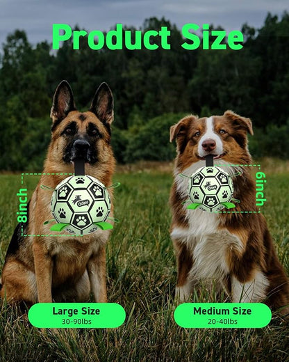 QDAN Premium Dog Ball, Glow in The Dark Dog Toys, Light Up Soccer Ball for Dogs, Outdoor Dog Toys, Doggy Water Toy, Puppy Birthday Gifts for Small Medium (6 Inch)