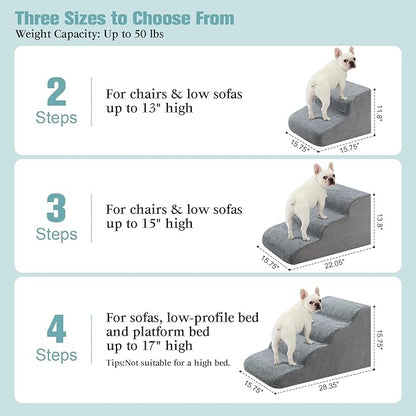 Dog Stairs for Small Dogs, 2-Step Dog Steps for Couch Sofa and Chairs, High-Density Foam Pet Steps Ramp with Removable Washable Cover for Older Injured Puppy Dogs and Cats, 11.81" H, Grey