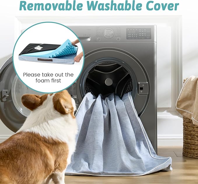 Large Orthopedic Dog Bed, Cooling Dog Beds for Large Dogs, Washable Pet Bed with Waterproof Liner, 44x32x4in,Light Blue