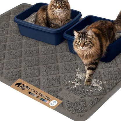 GORILLA GRIP Cat Litter Box Mat, 47x35, Cushioned Coil Mesh Litter Trapping Mats, Scatter Control Supplies for Less Mess, Phthalate Free, Ultra Deep Catch Grooves, Rinse or Vacuum to Clean, Dark Gray