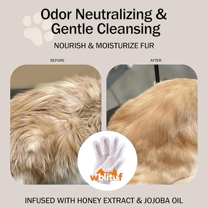 Pet Wipes Dog Wipes Disposable Grooming Mitts Dog Paw Cleaner Cat Wipes Waterless Bath Glove pH Balanced Lick Safe with Coconut Oil for Dogs and Shea Butter for Sensitive Skin 20 Count