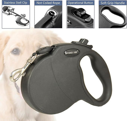 16Ft Chew Proof Retractable Dog Leash Anti-Chewing Wire Ropes Hands-Free Adjustable Safety Lock Durable Nylon Belt for Large Dogs Black L