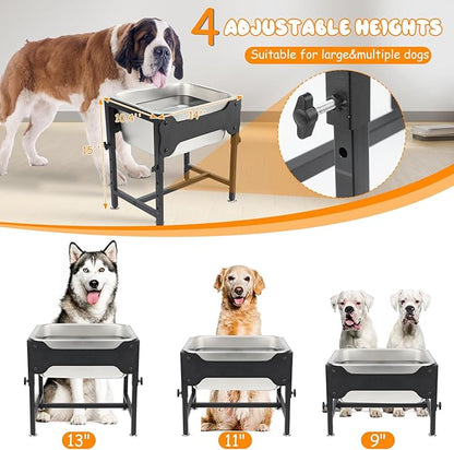 BWOGUE 3 Gal Elevated Large Dog Water Bowl, Raised Stainless Steel Bowl Stand Large Breed, 4 Height Adjustable (9", 11", 13", 15") Non-slip Dog Feeding Station for Joint Pressure Relief Indoor Outdoor