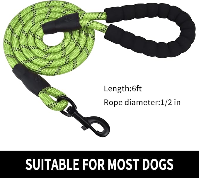 5/6 FT Strong Pet Dog Leash with Soft Padded Handle,Highly Reflective Rope for Night Walking,360-Degree Rotating Metal Buckle Without Tangles,Suitable for Small,Medium and Large Dogs.(6ft)