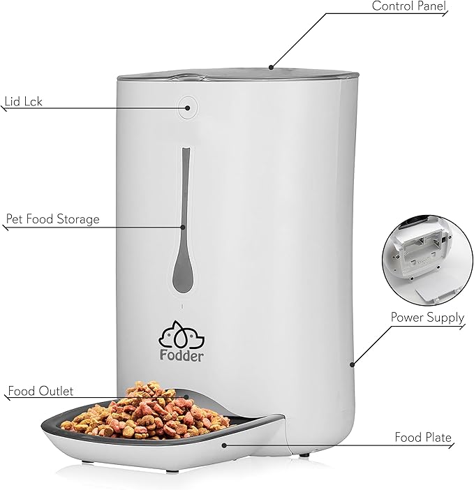 SereneLife 7QT Smart Automatic Pet Feeder - Electronic Digital Dry Food Dispenser for Cats and Dogs with Built-in Microphone, Voice Recorder, Timer Programmable, Optional Battery Operation