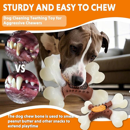 LaRoo Dog Chew Toys for Aggressive Chewers, Durable Nylon Bones Tough Toys for Training and Cleaning Teeth, Interactive Treat Dispensing Toy for Small/Medium Dog, Teething Relief, Meat Flavor (Brown)