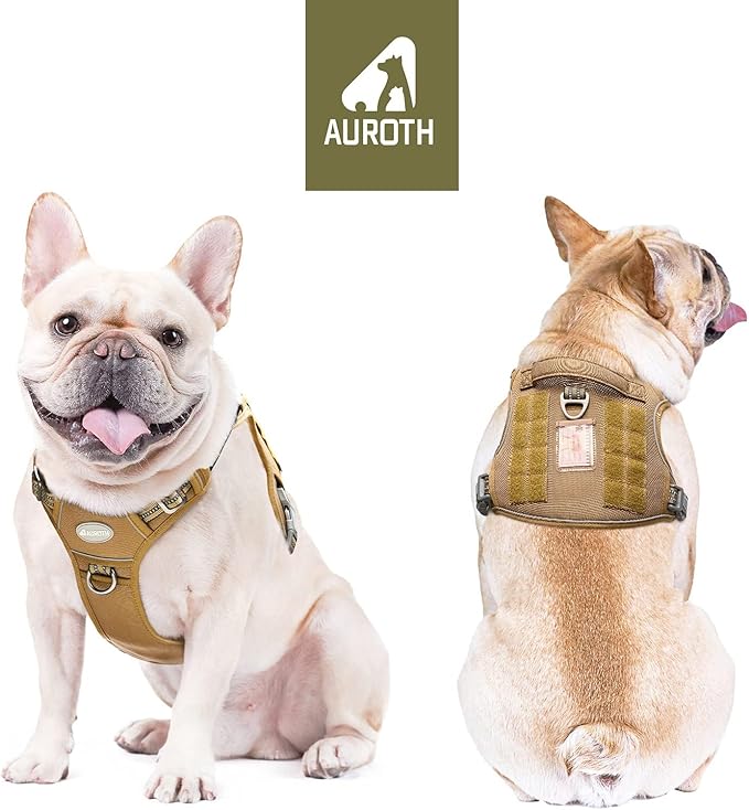 AUROTH Tactical Dog Harness for Small Medium Dogs No Pull Adjustable Pet Harness Reflective Working Training Easy Control Pet Vest Military Service Dog Harnesses Army Yellow S