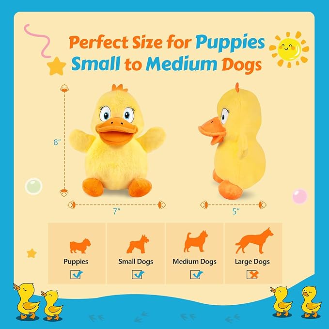 Squeaky Duck Dog Toy – Plush Chew Toy with 2 Squeakers & Crinkle Wings for Small and Medium Dogs – Soft Puppy Toy for Boredom & Indoor Play