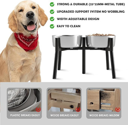 Adjustable Raised Dog Bowl Stand for Medium & Large Dogs – 11" Tall Elevated Feeder Fits 7–10.6" Wide Bowls, 2-in-1 Dog Food & Water Bowl Holder (Bowls Not Included)