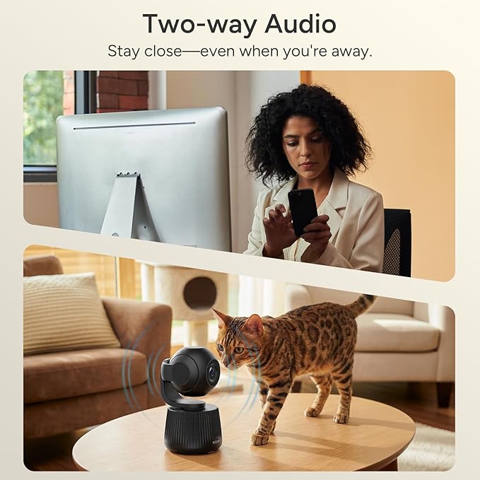 PawTrack 4K Pet Camera with Auto Tracking, 360° Pan/270° Tilt, Behavior Alerts & Smart Pet Vlog & Two-Way Audio, Privacy Mode, Multi-Pet ID, 1080p Daily Recording Smart Pet Monitor
