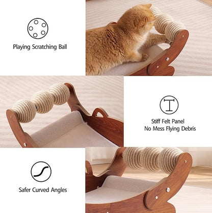 Cat Scratch Pad with Replacement Scratching Felt, Large Cat Scratcher Bed Hammock Lounge for Scratching Pad, Protects Furniture,Kittens Gifts(Caramel)