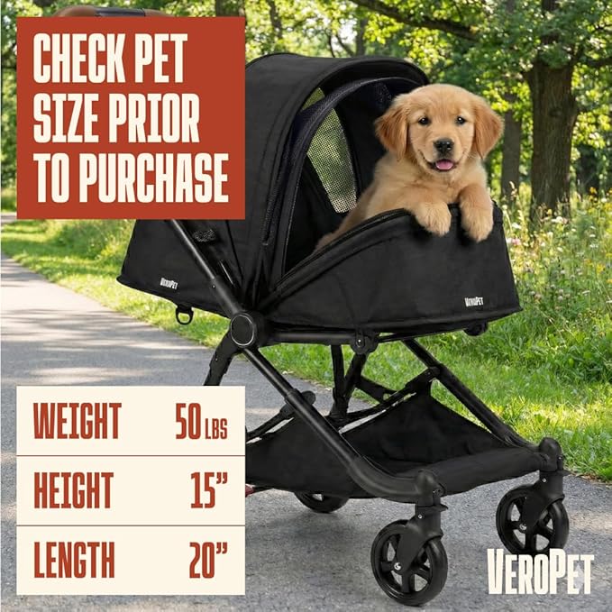 Pet Stroller for Small & Medium Dogs & Cats Lightweight Foldable Travel Stroller with Smooth 4-Wheel Ride, Breathable Mesh, Storage Basket & Aluminum Frame Comfortable & Easy to Maneuver