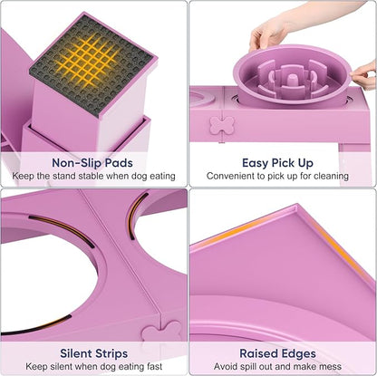 XIAZ Elevated Dog Bowls Large Breed Raised Dogs Bowl Stand Large/Medium Sized Dog Slow Feeder Dogs Bowls Food Water Stands 5 Heights Adjustable 9/11/12/14in Pet Feeder Dish Station