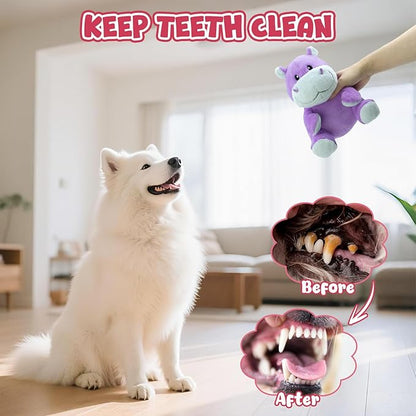 Plush Squeaky Toys for Dogs, Stuffed Hippo Toys with Crinkle to Keep Them Busy, Puppy Teething Toys for Indoor & Outdoor Play, Best Birthday Gift for Medium Breed