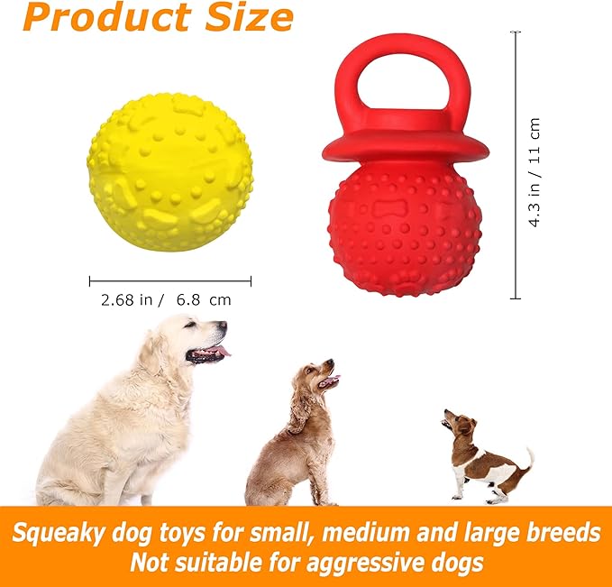 Latex Chew Dog Toys, Novelty Squeaky Pacifier Dog Toys for Teething Puppies, Mild Chewing Small, Medium, Large Dogs, Pet Dogs Supplies Newborn Puppy Gift (2 Pcs, Red+Yellow