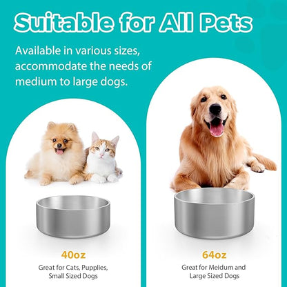 LIANLAI Stainless Steel Dog Bowls, Rust-Resistant Pet Bowls, Non Slip Dog Water Bowl, Versatile Feeding Bowls（64 oz