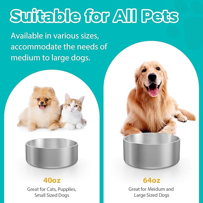 LIANLAI Stainless Steel Dog Bowls, Rust-Resistant Pet Bowls, Non Slip Dog Water Bowl, Versatile Feeding Bowls（40 oz