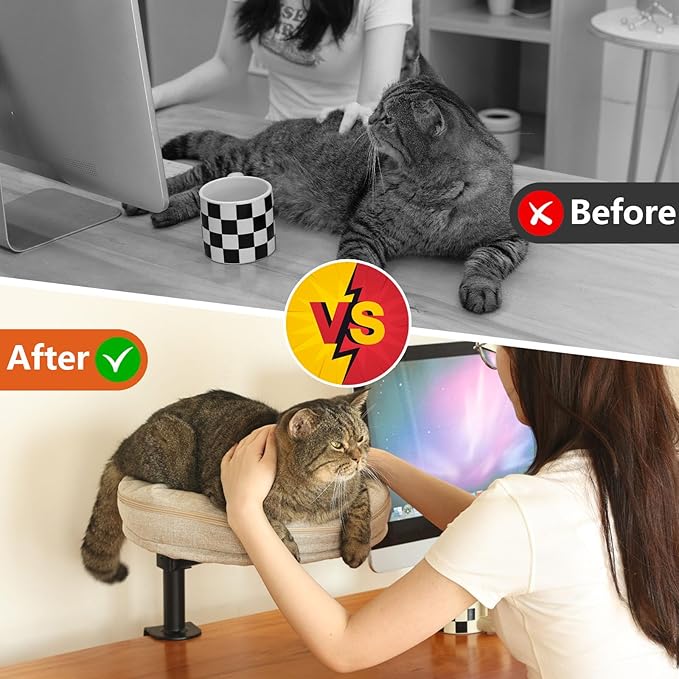 Cat Desk Bed for Cat, Desk Mounted Pet Matx2 Removable and Washable, 360 Rotation & Adjustable Height Cats Up to 40 lbs