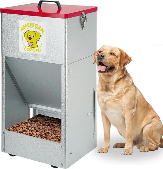 Automatic Dog Feeder with Wheels, 25lb Heavy Duty Galvanized Steel Gravity Food Dispenser - Easy to Move Rolling Pet Food Station for Indoor & Outdoor Use