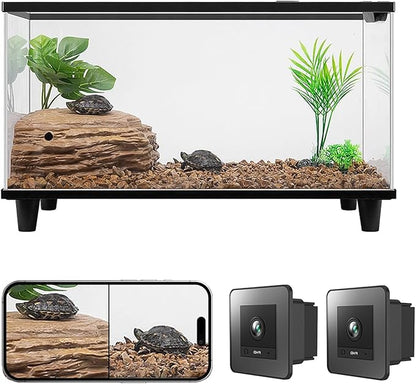2K HD Aquarium & Terrarium WiFi Pet Camera,140° Wide-Angle Anti-Glare & Anti-Reflection,Night Vision for Fish & Reptiles,Two-Way Audio,Glass-Mount Enclosure Monitor,24/7 Recording (2 Pack)