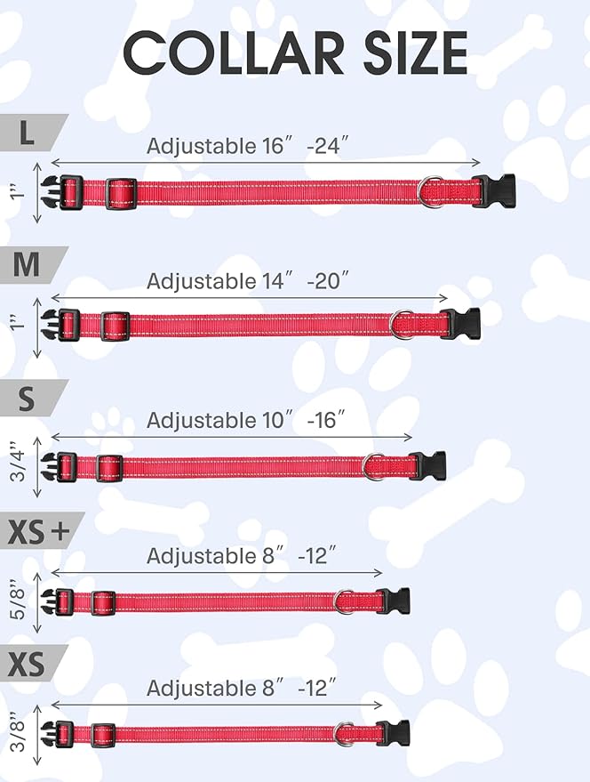 FunTags Reflective Dog Collar, Sturdy Nylon Collars for Puppy and Extra Small Girl and Boy Dogs, Adjustable Dog Collar with Quick Release Buckle,Red,5/8" Width