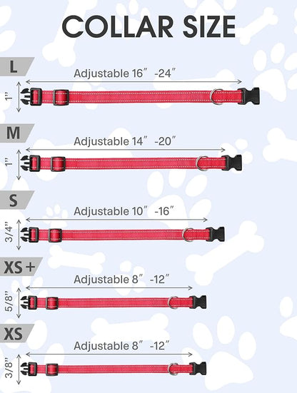 FunTags Reflective Dog Collar, Sturdy Nylon Collars for Puppy and Extra Small Girl and Boy Dogs, Adjustable Dog Collar with Quick Release Buckle,Red,3/8" Width