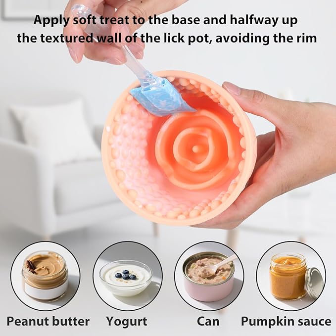Dog Slow Feeder Lick Bowl - Non-Slip Licking Treat Dispenser for Small Medium Large Dogs, Promotes Anxiety Relief & Prevents Choking, Easy to Clean Feeding Bowl (Light Orange, S)