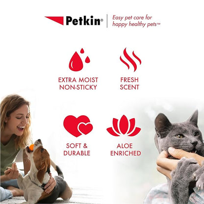 Petkin Pet Wipes for Dogs & Cats - 200 Large Wipes - Removes Dirt & Odor - Cleans Ears, Face, Butt, Eye Area - Convenient for Home or Travel - 2 Packs.