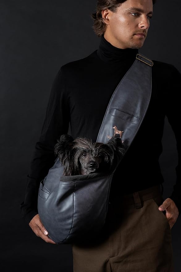 Noah & Paw Dog Sling Carrier for Small Dogs 3-10lb, Dog Sling for Small Dogs and Cats, Dog Carrier with Adjustable Padded Strap, Vegan Leather Lined with Fur, 3X Safety Features, Machine Washable