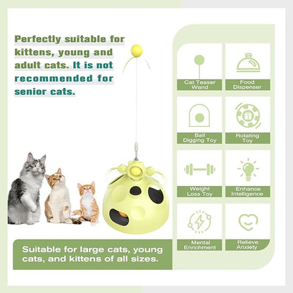 Cat Toy, 4-in-1 Cat Interactive Toys for Indoor Cats, Hide and Seek Cats Toys, Spinning Toy and Kitty Food Dispenser Feeder Treat Dispensing Feeding Toy (Green)