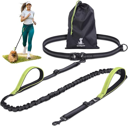 SparklyPets - Hands Free Dog Leash with Reflective Stitches - Waist Leash for Dog Walking, Hiking, Training, Jogging, Canicross, Running - For Small Dogs