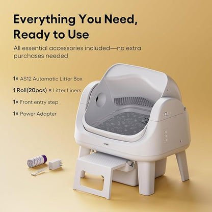 PetPivot Open Top Self Cleaning Cat Litter Box, Automatic Litter Box with 7 Pairs of Safety Sensors, Anti-Pinch Protection and Easy Access Step for Senior Cats, White