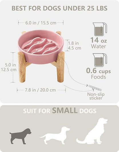 Ceramic Slow Feeder Dog Bowls Elevated, 0.6 Cup Dog Slow Feeder for Small Dogs, Puzzle Maze Bowl, 14oz, 6in, Salmon Pink