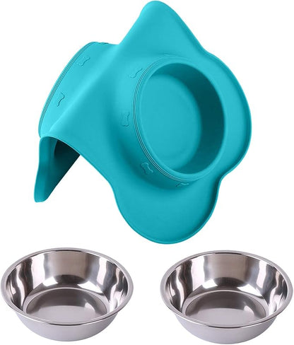 Hubulk Pet Dog Bowls 2 Stainless Steel Dog Bowl with No Spill Non-Skid Silicone Mat + Pet Food Scoop Water and Food Feeder Bowls for Feeding Small Medium Large Dogs Cats Puppies (Large, Green)