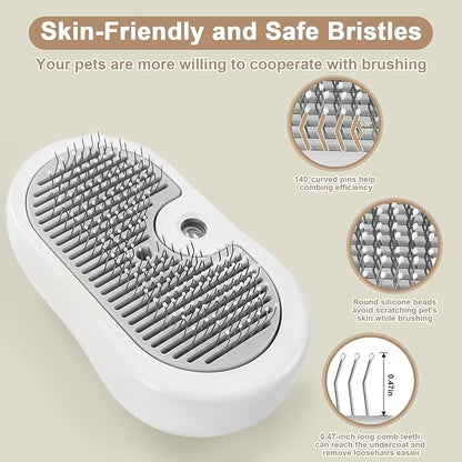 Nepfaivy Cat Steam Brush for Shedding - Steaming Cat Brushes for Indoor Cats with Release Button, Steam Slicker Brush for Dogs, Rechargeable Pet Spray Water Hair Removal Comb for Massage, Grooming