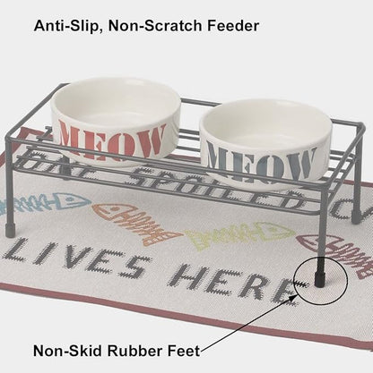 PetRageous 81030 Gizmo's Set The Table Steel Frame Dog Feeder, 3-Inch Tall Dining Table by 13-Inch Long and 5.75-Inch Wide, Holds Two 5.5-Inch Diameter Bowls, for Small and Medium Dogs and Cats, Black